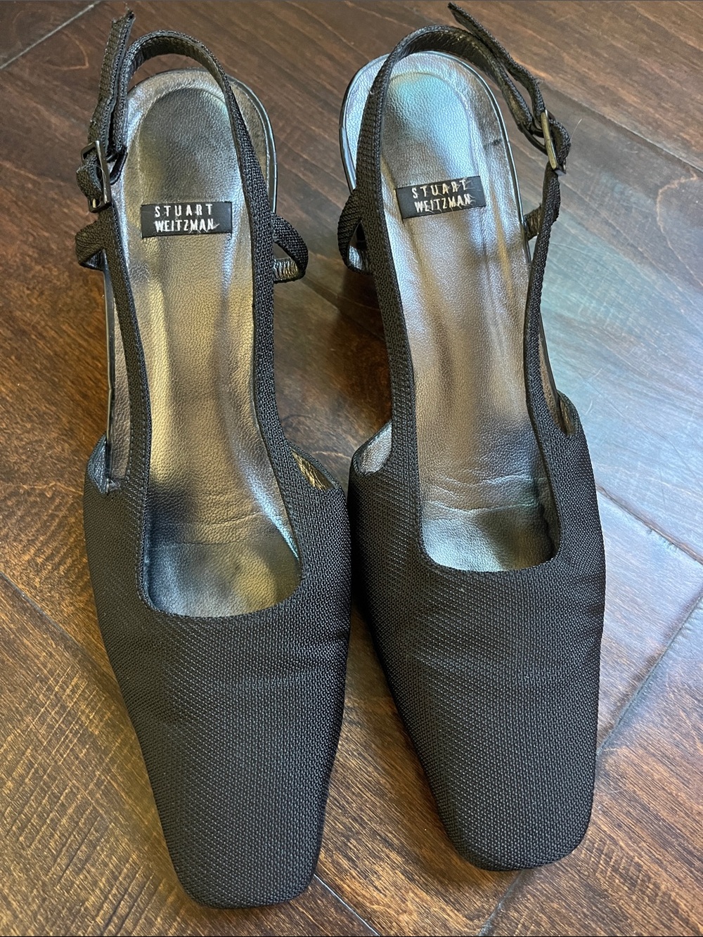 Stuart Weitzman Black Textured Slingback Heels